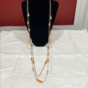 New York and Company  Gold tone and Orange Beaded Necklace